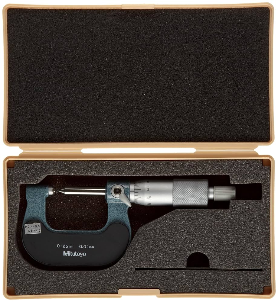 Mitutoyo 125-101 Screw Thread Micrometer, 0 to 25 mm