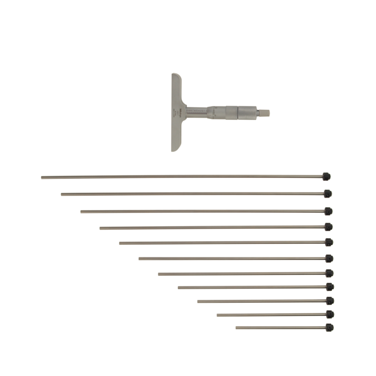 Mitutoyo 129-150 Interchangeable Rod Depth Micrometer, 0 to 12"