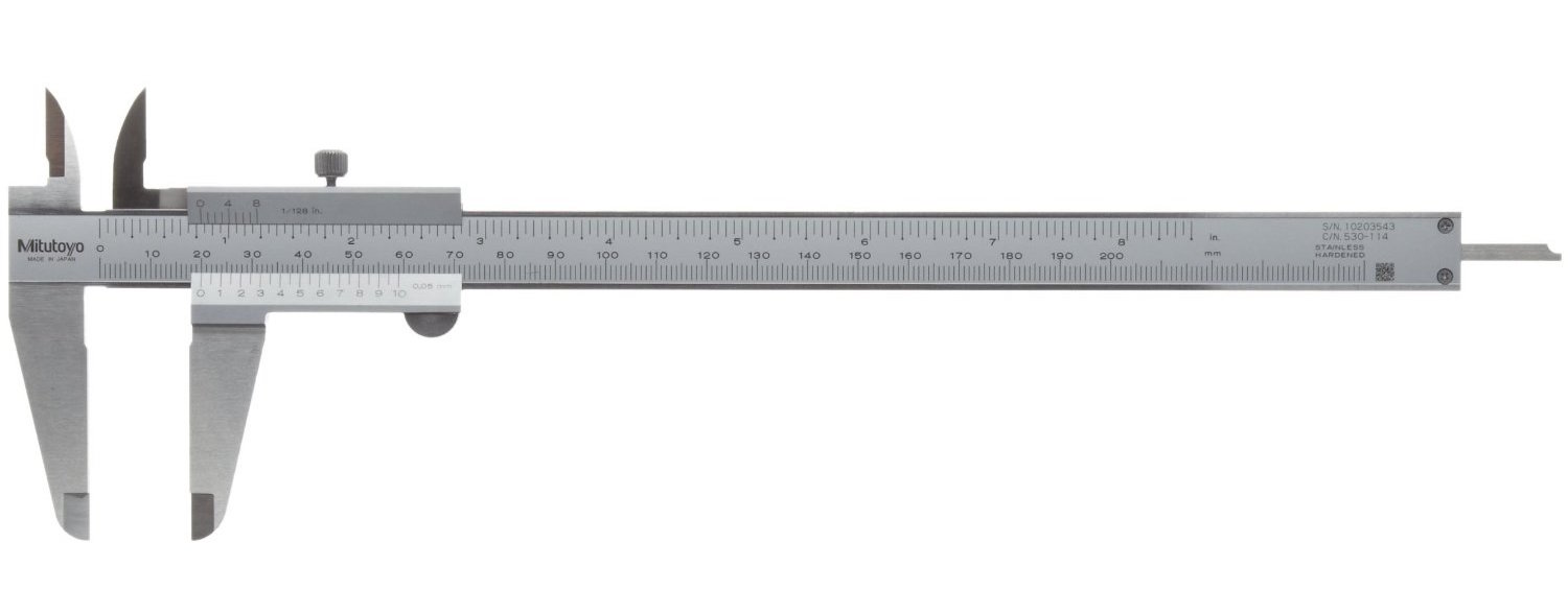 Mitutoyo 530-114 Standard Vernier Calipers, 0 to 8", SAE/Metric