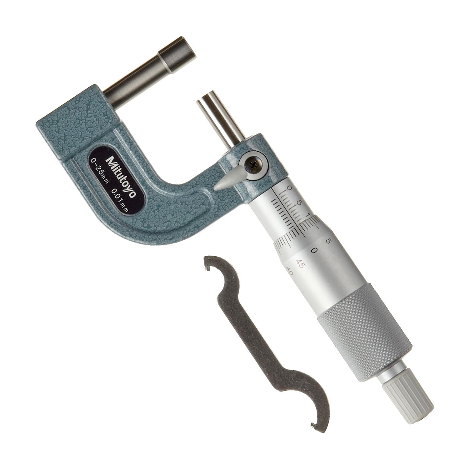 Mitutoyo 115-316 Tube Micrometer Cylindrical Anvil Flat Spindle, 0 to 25 mm, 0.01 mm