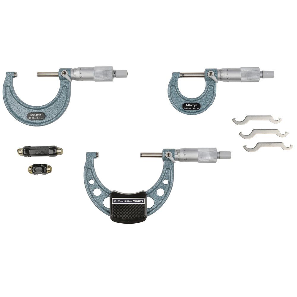 Mitutoyo 103-927-10 Outside Micrometer Economy Design Set, 0 to 75 mm