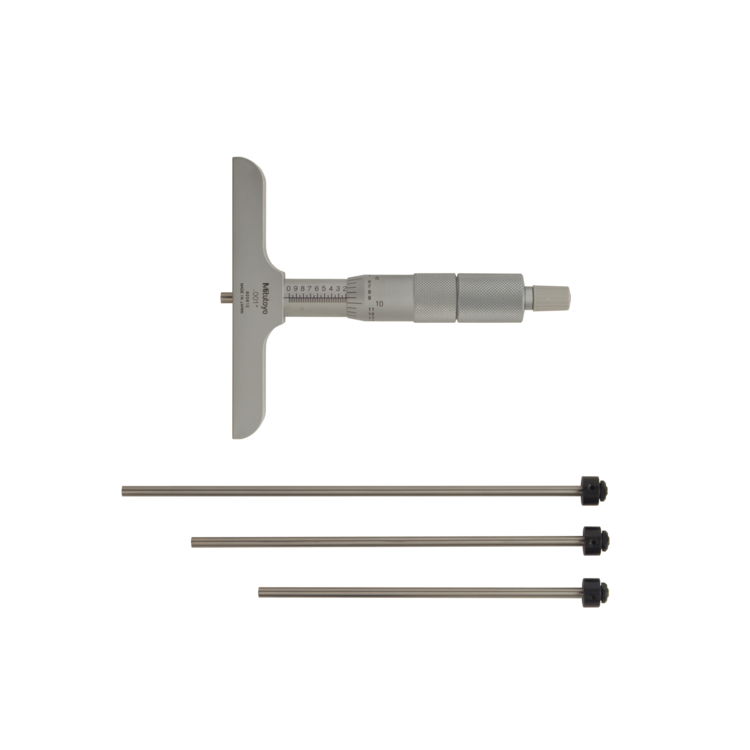 Mitutoyo 129-131 Interchangeable Rod Depth Micrometer, 0 to 4"
