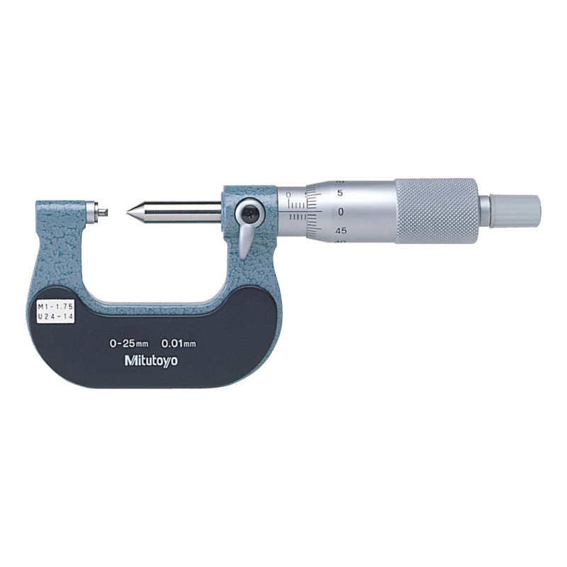 Mitutoyo 125-108 Screw Thread Micrometer, 25 to 50 mm, 1 to 1.75 mm/24-14TPI